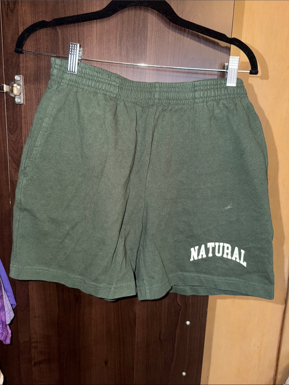 Natural Logo Olive Green Cotton Shorts